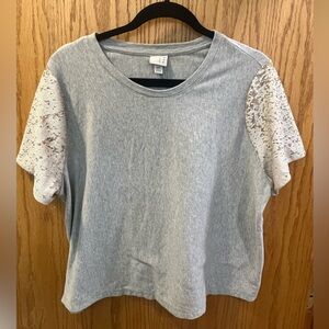 A New Day Light Heather Gray Boxy T-Shirt with Sequin Sleeves